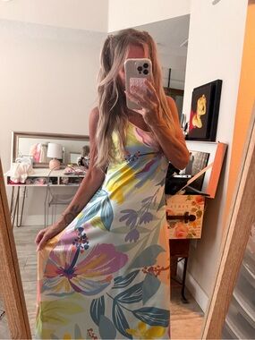 Tropical Floral Slip Dress in Pastel Multicolor